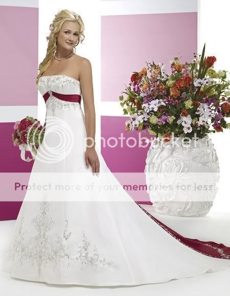White Ivory Burgundy Wedding Dress Sz 6 8 10 12 14 16