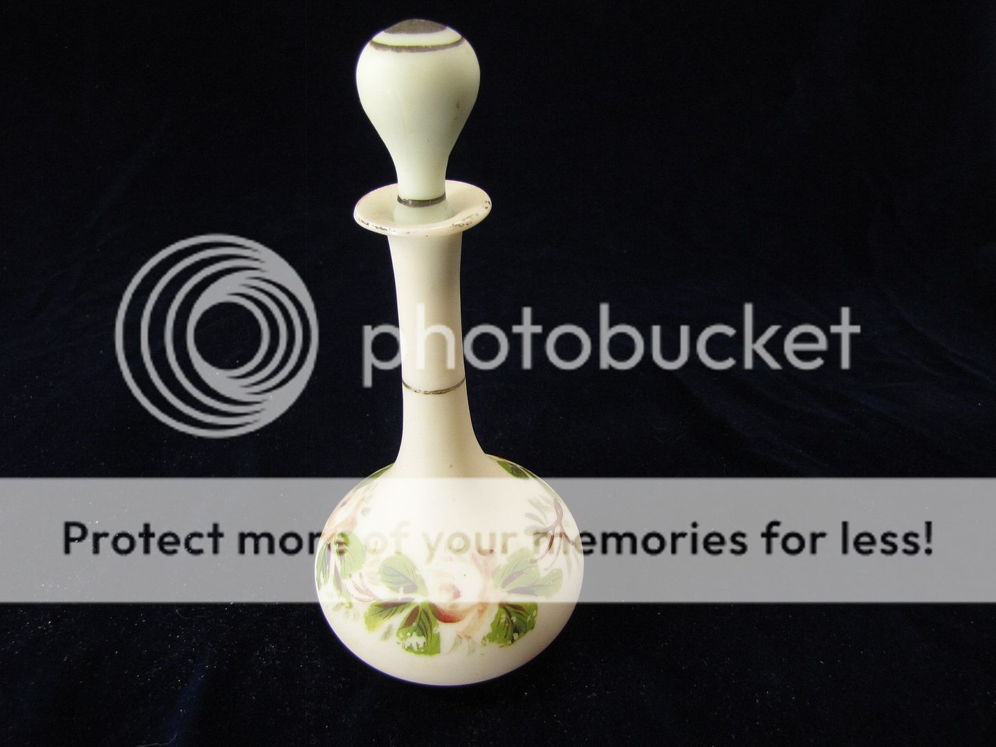 Vintage White Glass Perfume Bottle With Flower Design  