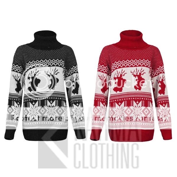 Ladies Knitted Fairisle NORDIC REINDEER SCHNEEFLOCKE POLO TURTLE NECK