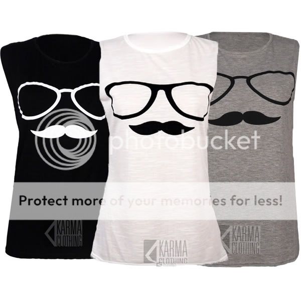 Shirt Damen Tank Top Moustache Schnurrbart Brille Aufdruck Shirt 5