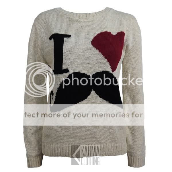 Damen Pullover I Love Schnurrbart Aufdruck Gestrickt Sweatshirt Top 36