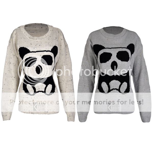 Damen Pullover Groß Süßer Panda Aufdruck Strick Oberteil Sweat