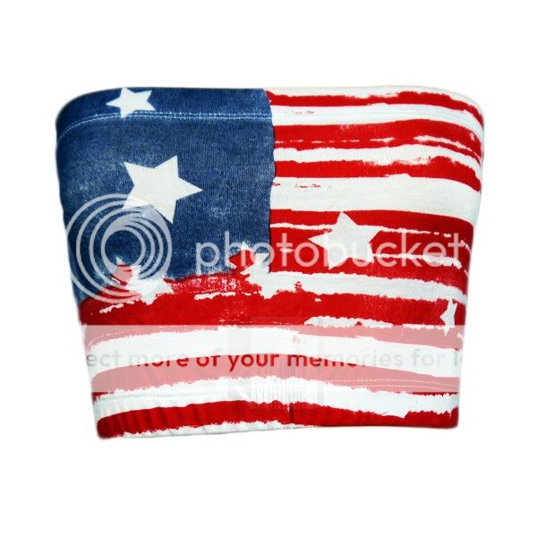 Damen Top Bustier Oberteil Bandeau Trägerlos Amerikanische Flagge 36