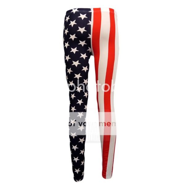 Damen Leggings Amerikanische Flagge Stars & Stripes Lang Größen 36